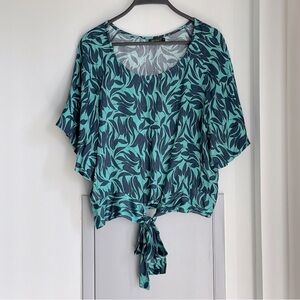 💗 MARIA FILO Teal and Navy Leaf Print Top